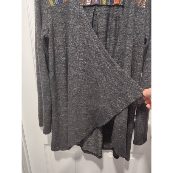 Skonhet Draped Front Open Cardigan Sweater Size XLarge Gray Long Sleeves Stripes - Picture 8 of 12